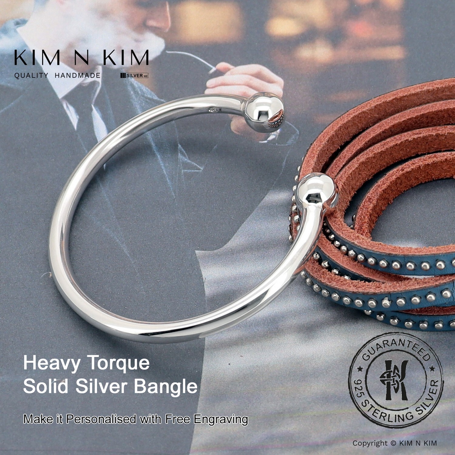 Free Engraving – 925 Silver Mens Torque Bangle Bracelet ✔️Heavy✔️Quality✔️Solid