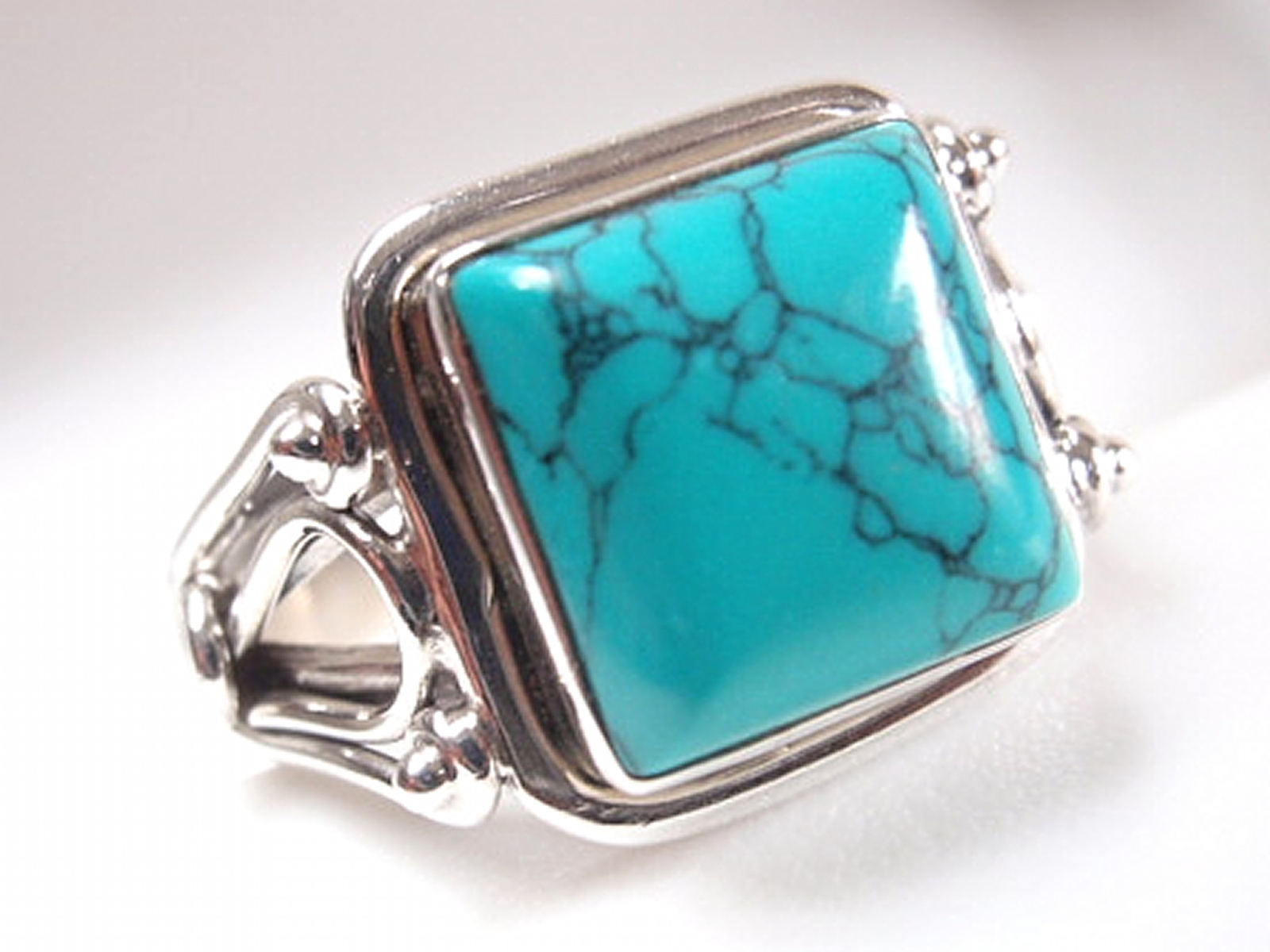 Elegant Turquoise Square Ring 925 Sterling Silver Solid and Heavy Sz 6.5 to 9