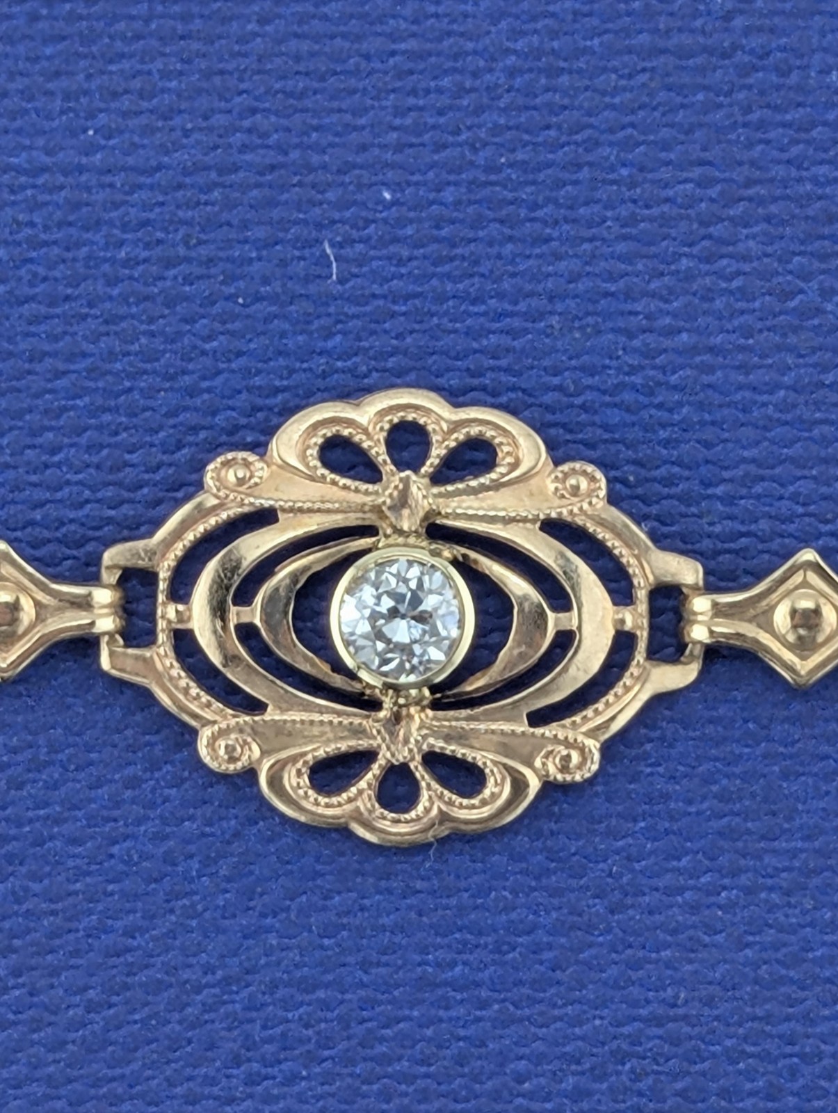 10kt Yellow Gold Filigree Bracelet with .25ct Old European Cut Diamond – 6.2g
