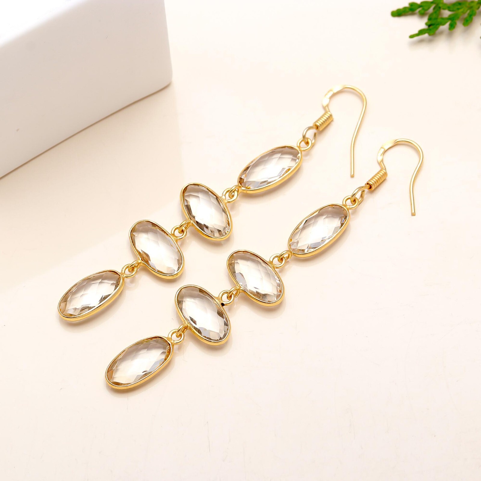 Crystal Gemstone Dangle Earring Handmade 925 Sterling Silver Women Earrings