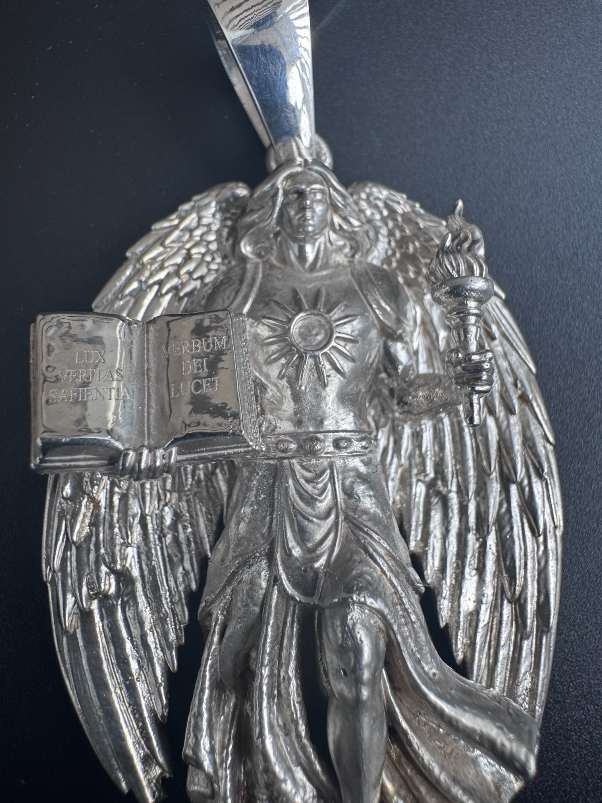St Uriel Archangel 2.6″ Saint Heavy Pendant 125g Solid Sterling Silver .925
