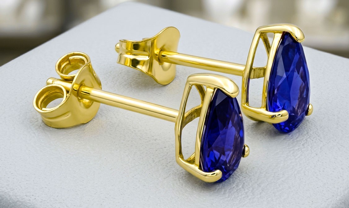 GENUINE 2.14 Cts BLUE SAPPHIRE STUD EARRINGS 14k GOLD – Free Appraisal Service