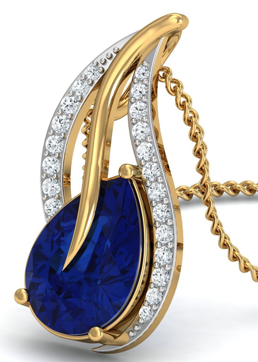 0.52ct Natural Round Diamond 14k Solid Yellow Gold sapphire Wedding Pendant