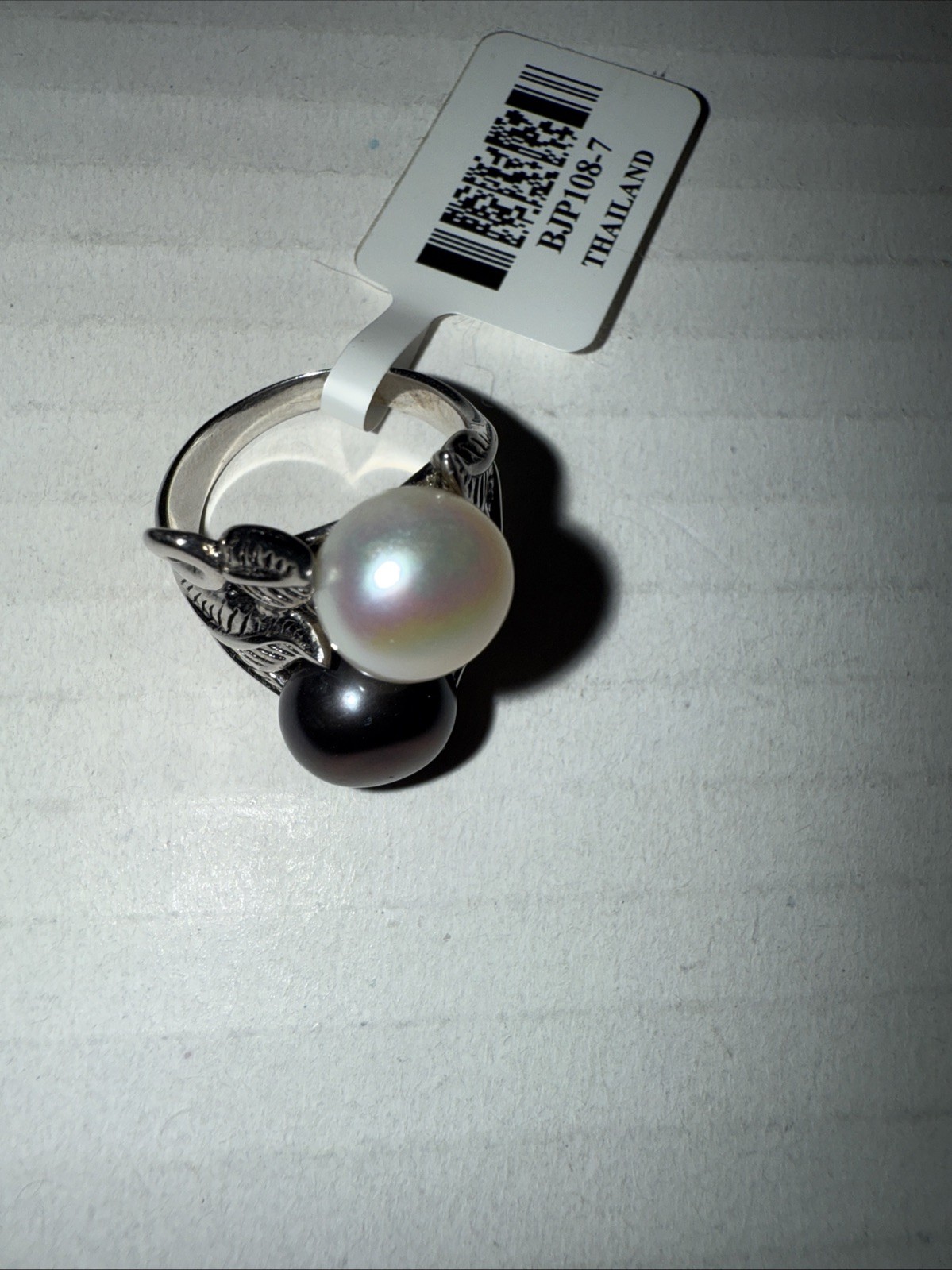 JTV BJP108-7 Thailand 9mm White & Black Cultured Freshwater Pearl Ring NWT