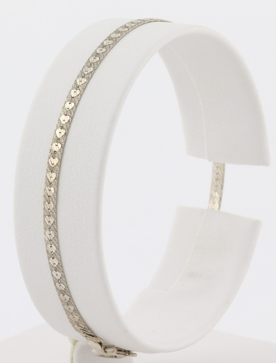 Sterling Silver Heart Herringbone Chain Bracelet 7″ inch Dainty
