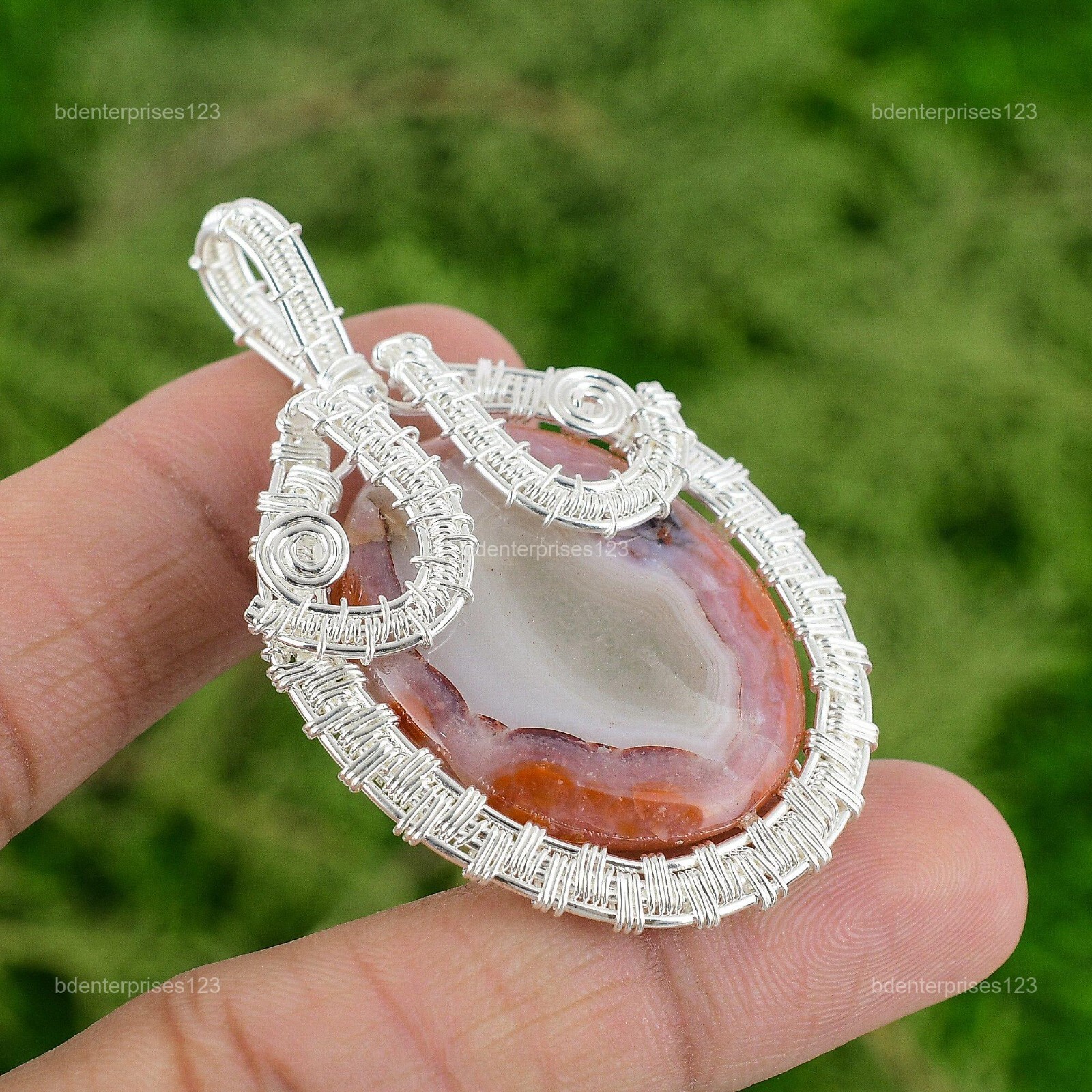 Botswana Agate Gemstone Wedding Wire Wrap Daughter Pendant 925 Sterling Silver