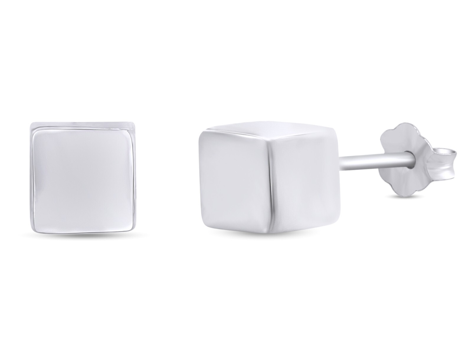 Cube Stud Earring With Push Back For Womens 925 Sterling Silver