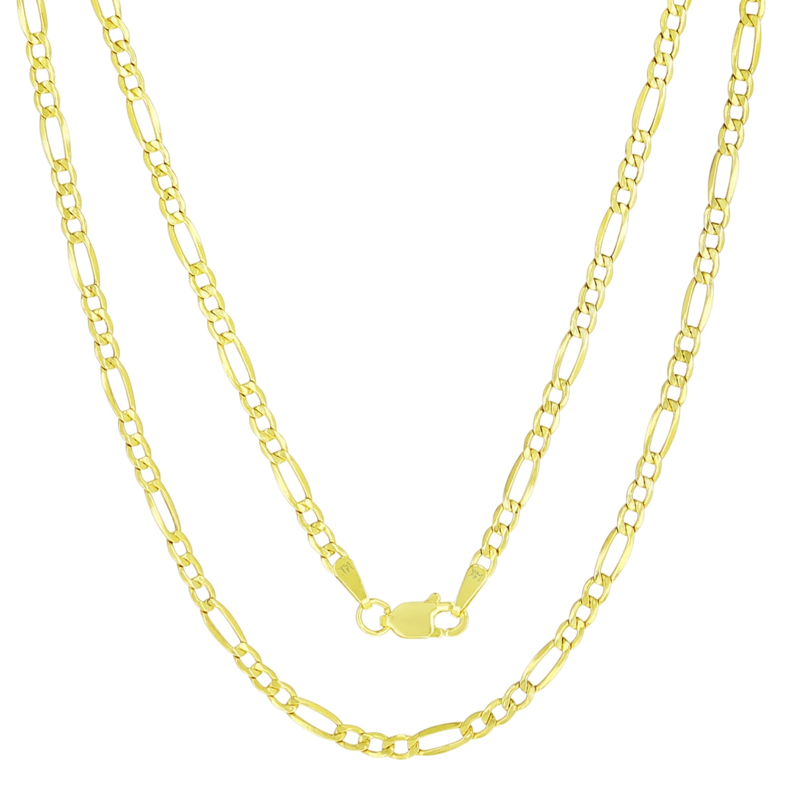 14K Yellow Gold Real 2.5mm Figaro Chain Link Pendant Necklace Lobster Clasp 18″