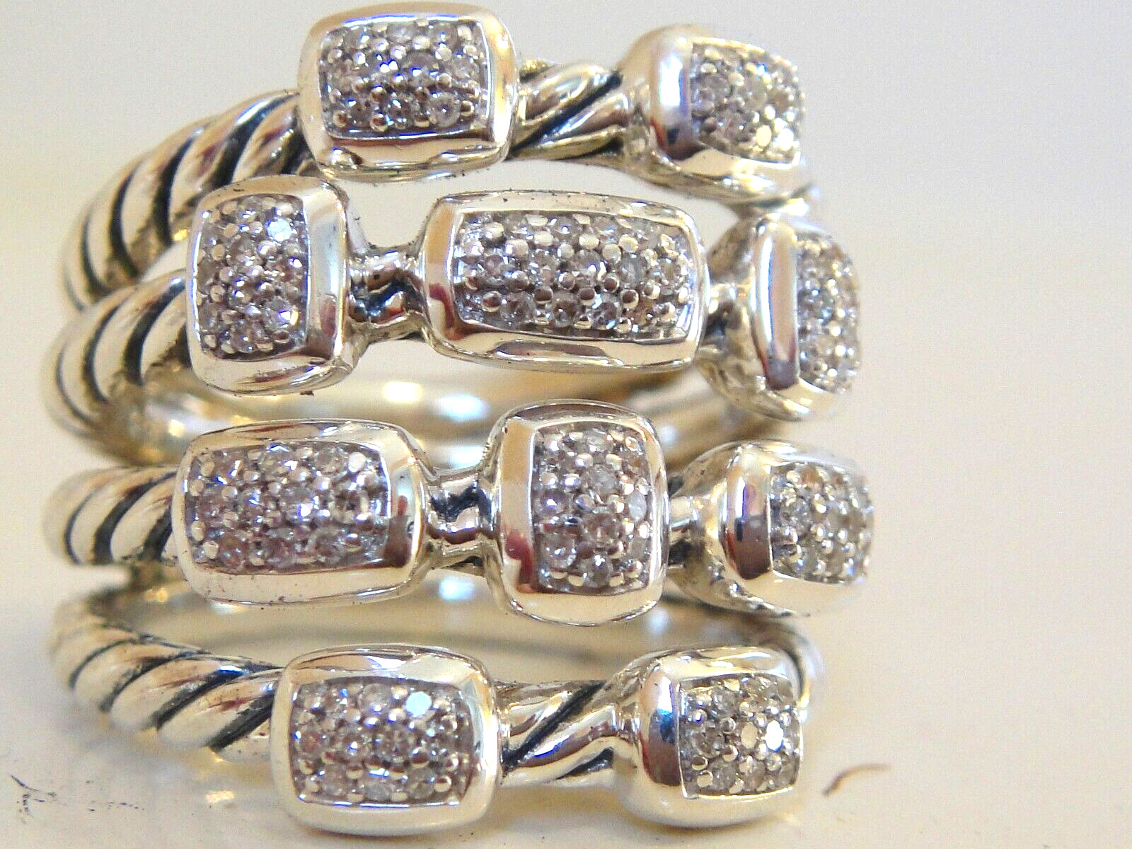 DAVID YURMAN CONFETTI SILVER MULTI ROW PAVE DIAMOND RING