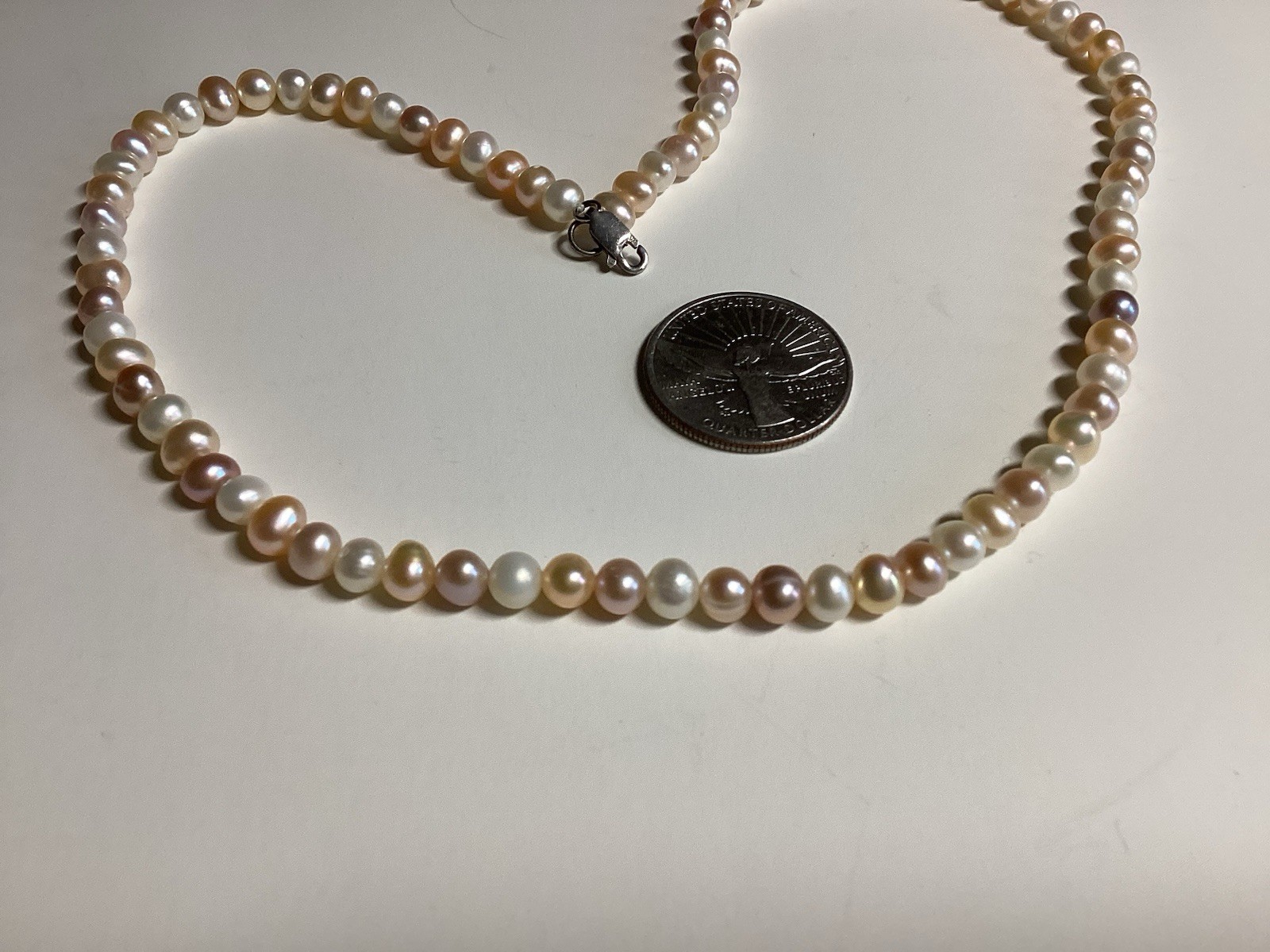 2 Pc Multicolor Beige, Peach & White Necklace & Bracelet Set 925 Clasp Free Ship
