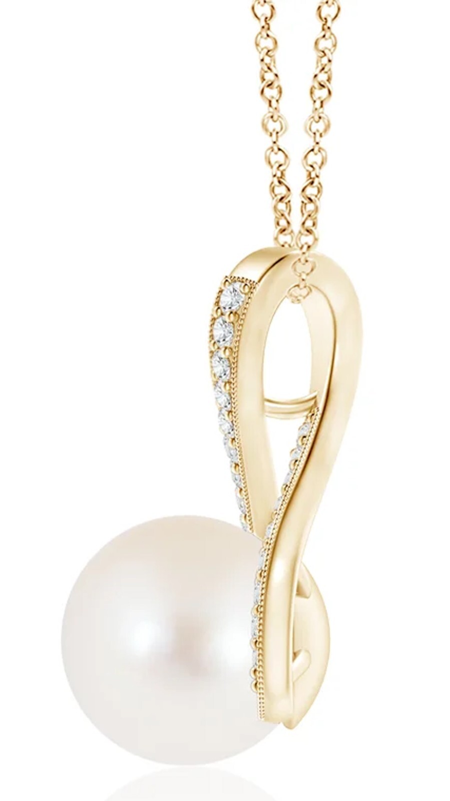0.42ct Natural Round Diamond 14k Solid Yellow Gold Pearl Wedding Pendant