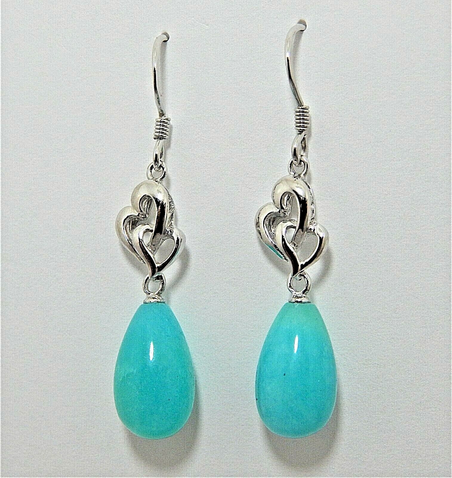 Sterling Earring Dangles 1.75″ long Peruvian Amazonite AA quality Caribbean Blue