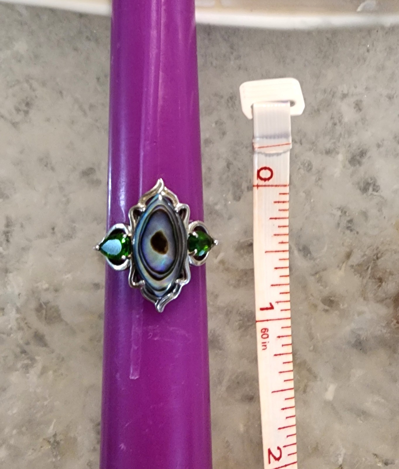 Sterling Silver .925 Abalone Chrome Diopside Ring Size 7 Rhodium Plated