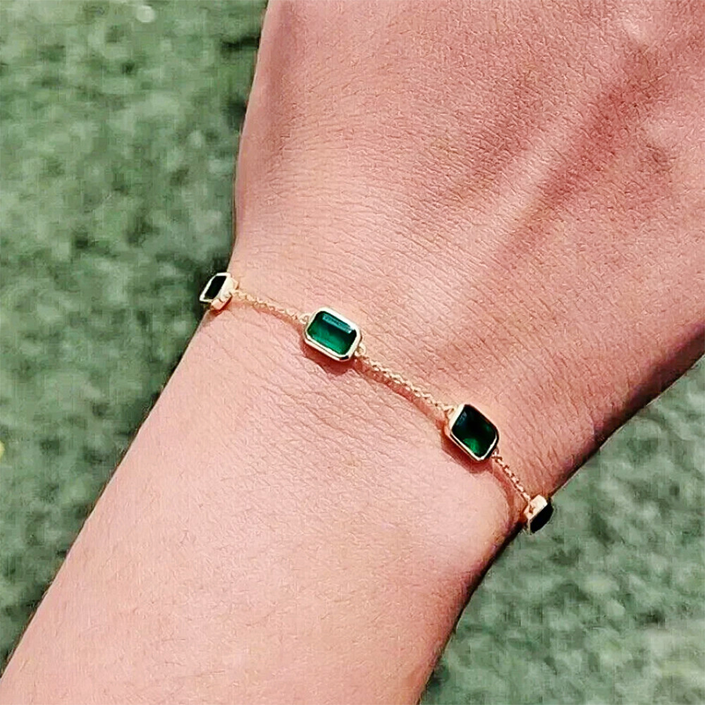 Lab Grown Emerald Bezel Tennis Bracelet 5Ct 14k Gold Chain Certified Gift Women