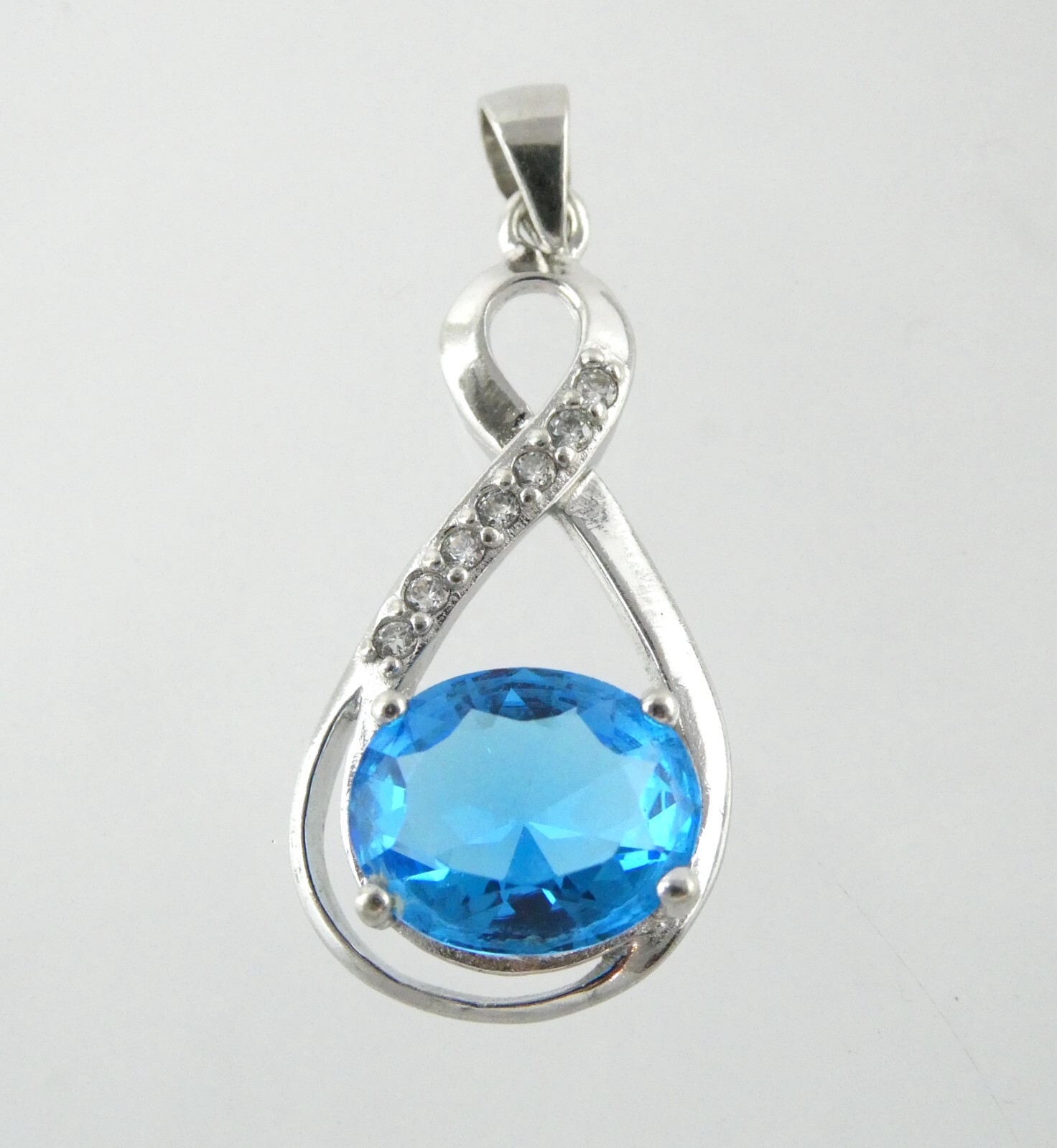 Sterling Silver Blue and White CZ Pendant 925 1.25 Inch Length 2.9g