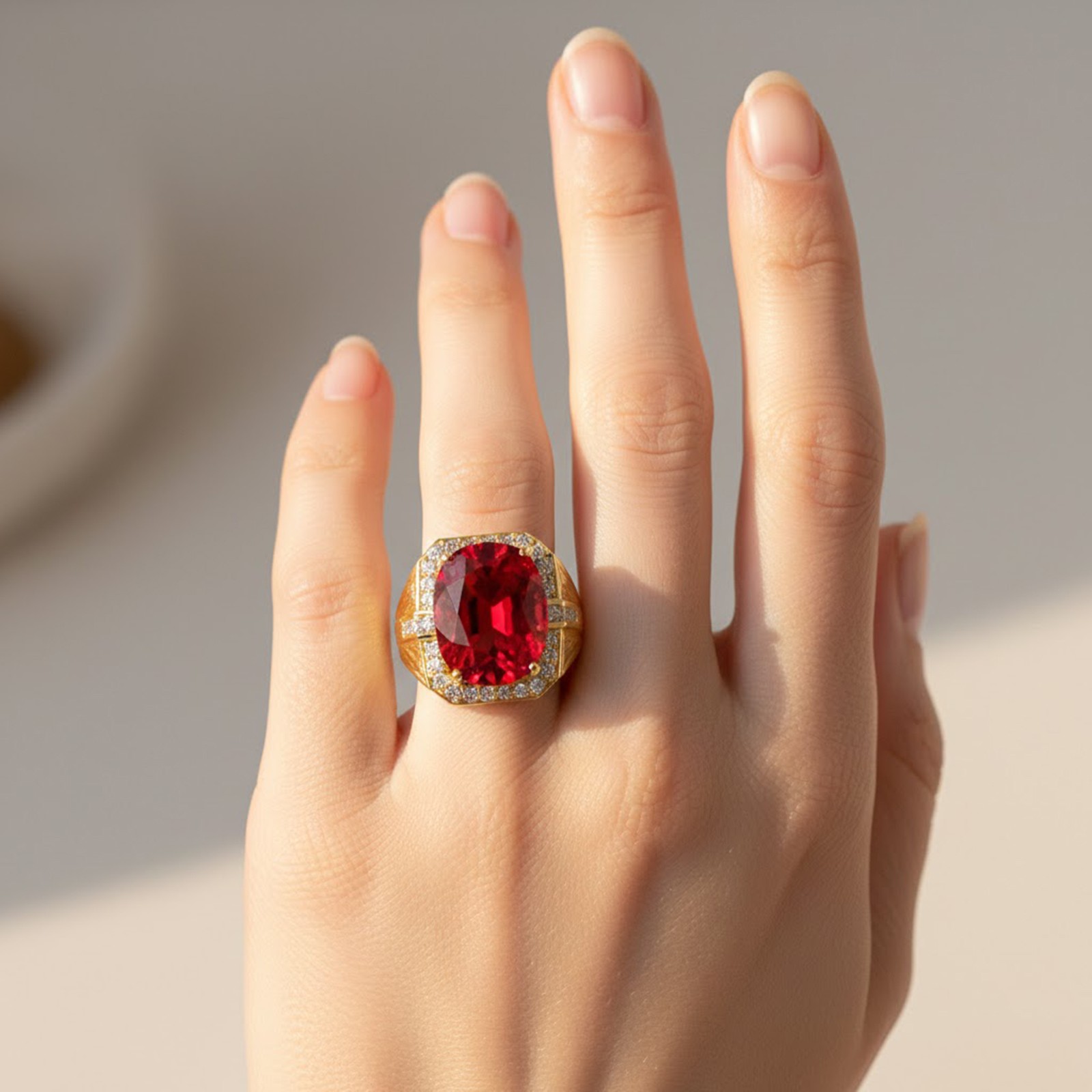 24K Gold 925 Sterling Silver Halo Rings Glitzy Sunset Orange Sapphire 18.70Ct