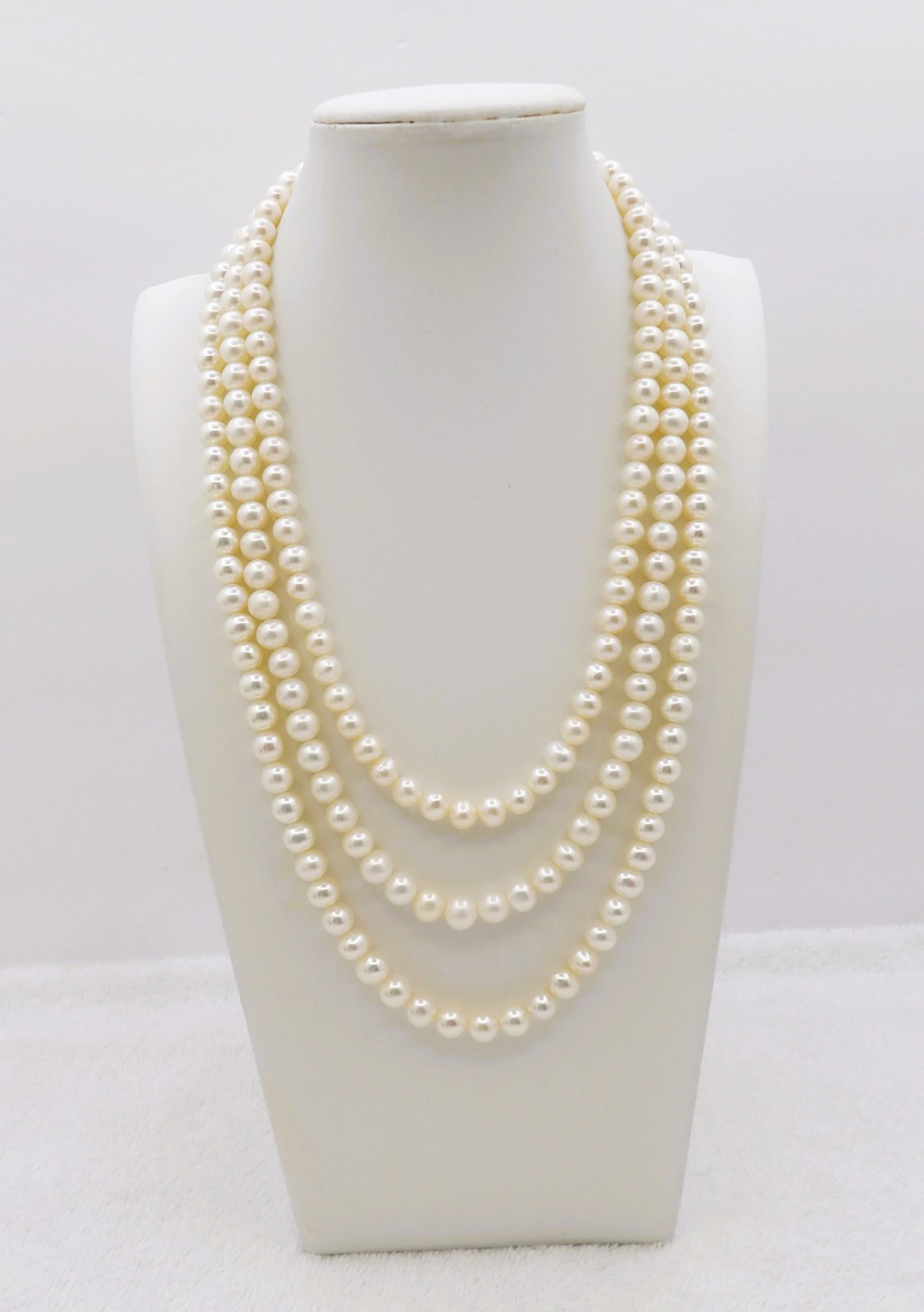 High Quality High Luster Layered Genuine White Freshwater Pearl Necklace NK522