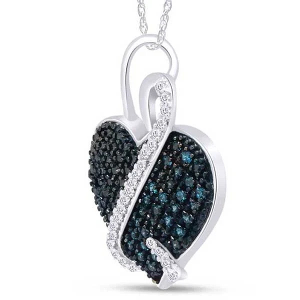 1Ct Round Lab Created Blue & White Diamond Women’s Pendent 14K White Gold Plated