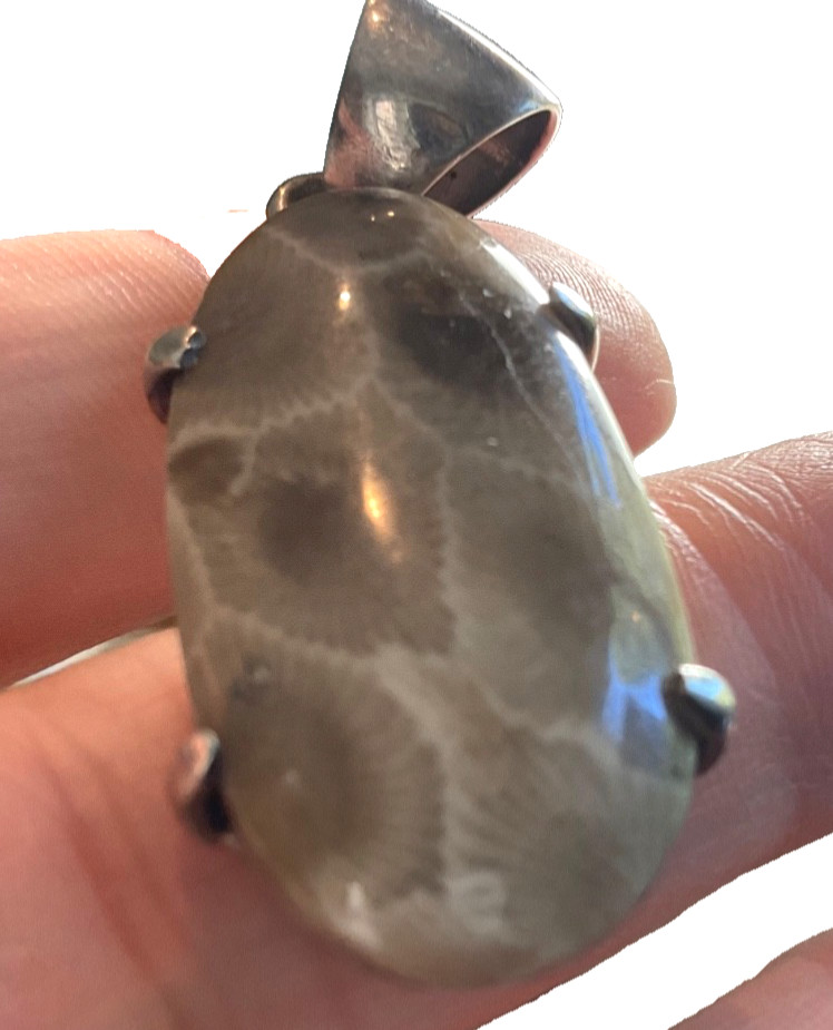 Unbranded One Size Pendant 925 Sterling Silver Petoskey Stone Coral Fossil