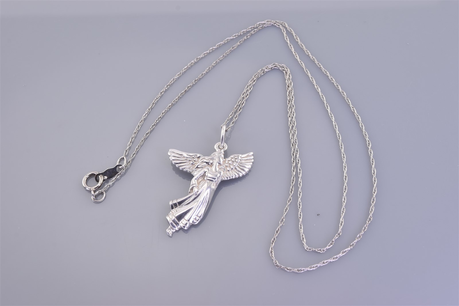 Dakota West Sterling Silver 27mm Dimensional Angel Wings 925 Pendant 20″ Chain