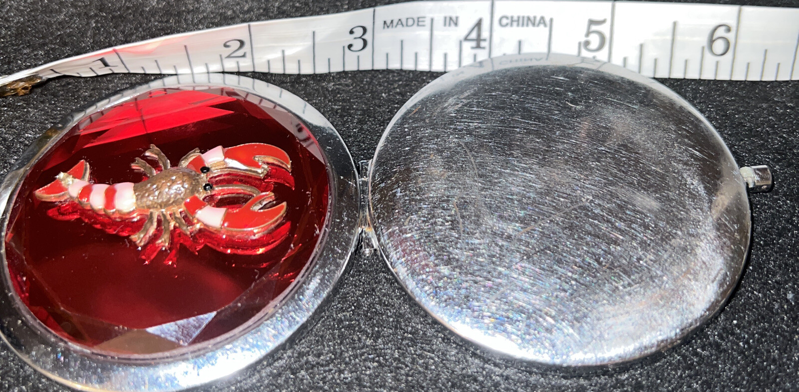 lobster silver enamel red compact mirror