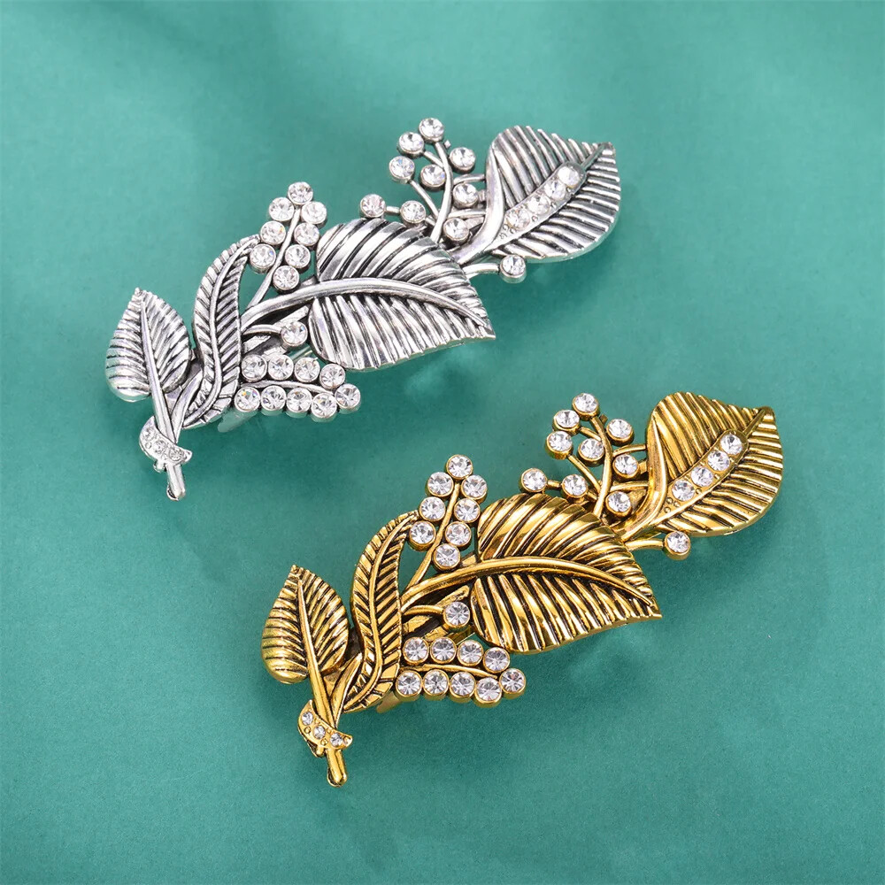 Rhinestone Leaves Headwear Flower Barrettes Hairpin Hair Clips Headdress Alloy