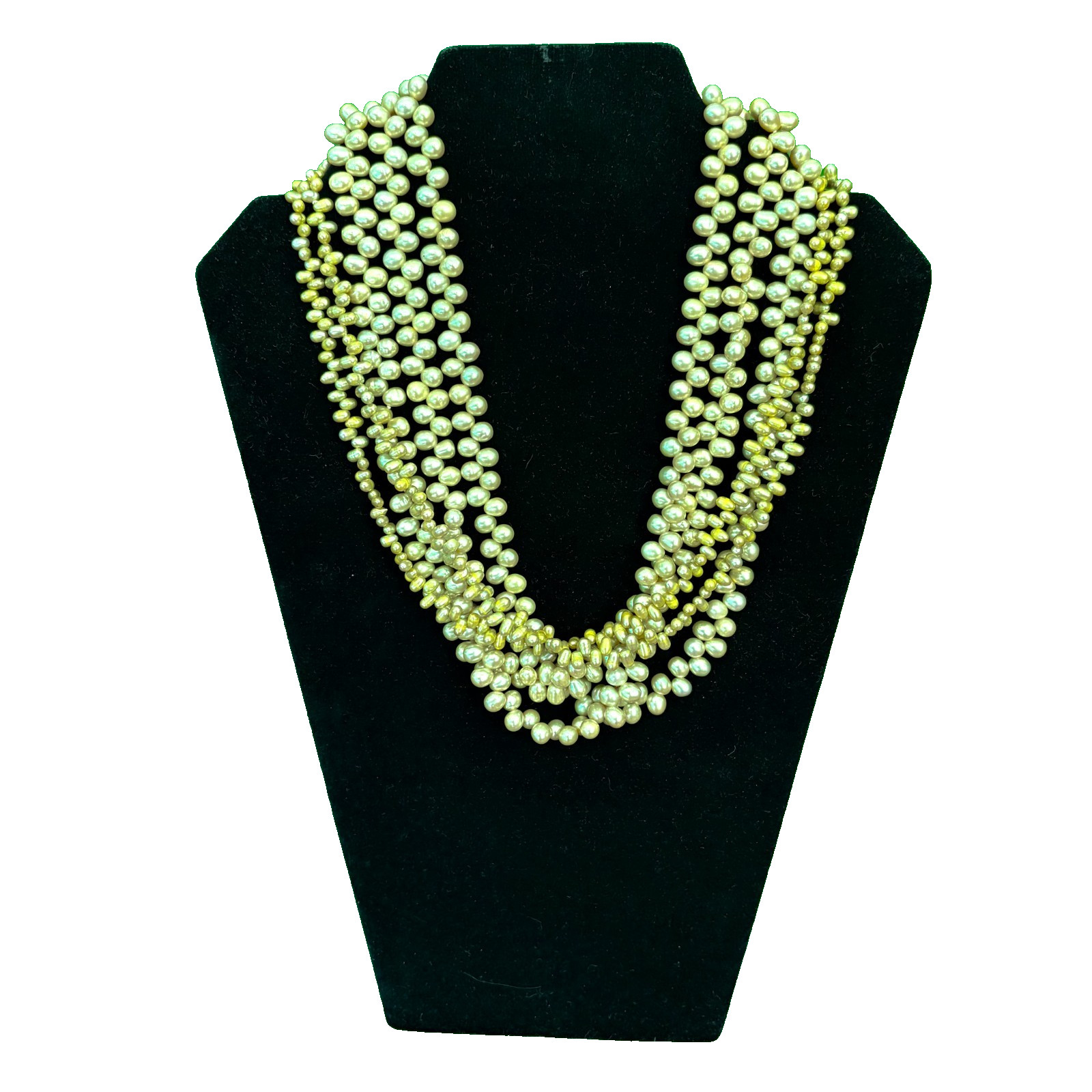 Multi-Strand Chartreuse Pearl NECKLACE Sterling Silver Clasp Freshwater 20″ READ
