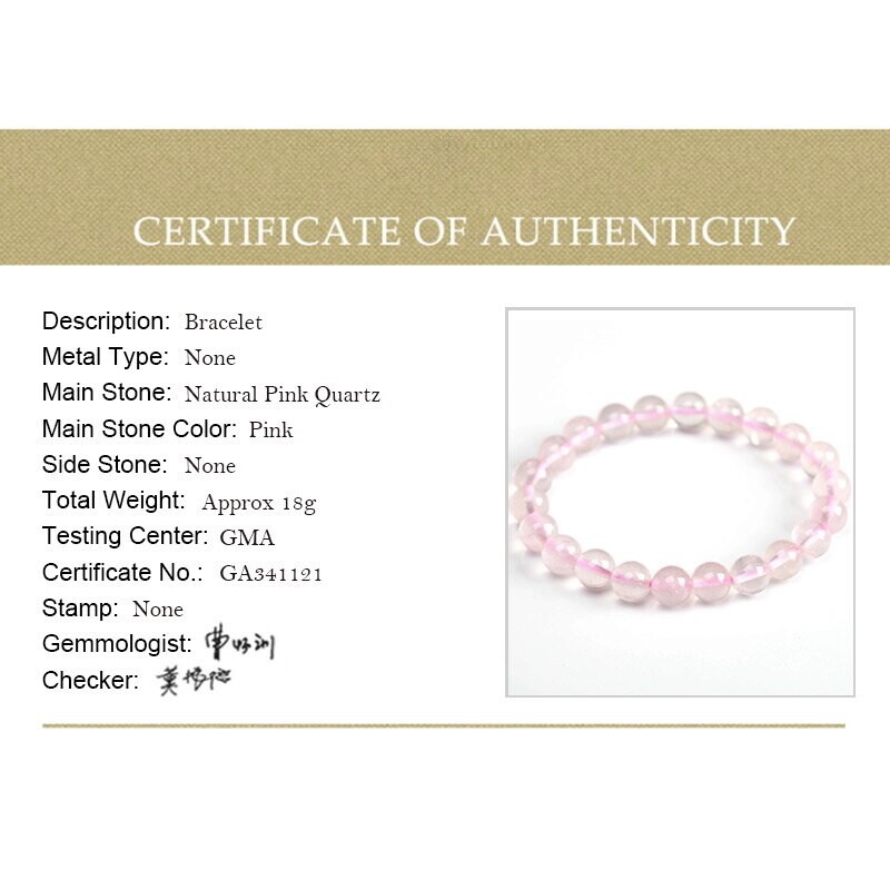 5A Natural Smooth Rose Quartz Stone Elastic Bracelet Gif Bag Digital Certificate