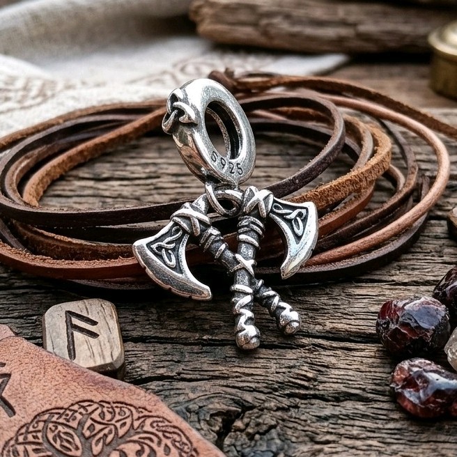 925 Silver Celtic Axe Dangle Charm Norse Viking Knotwork + Velvet Gift Pouch