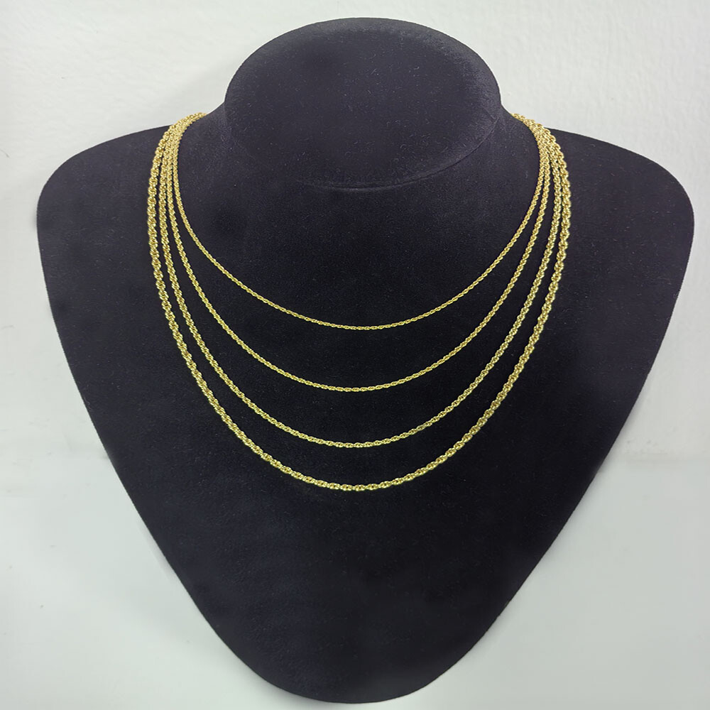1.6-3.1mm 14K Real Solid Yellow Gold Rope Chain Necklace with Lobster Claw Clasp