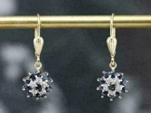 2Ct Lab Created Blue Sapphire Women Drop/Dangle Earrings 14K Yellow Gold Plated
