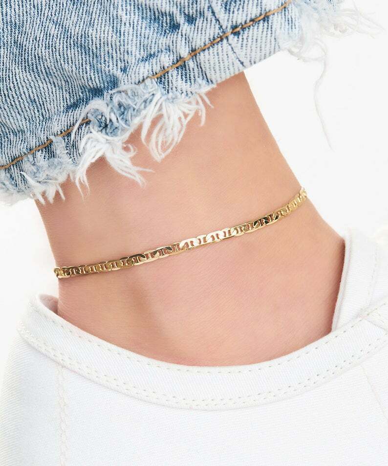 2MM 925 Sterling Silver Gold Italian DIAMOND CUT Mariner Anklet 9″- 11″