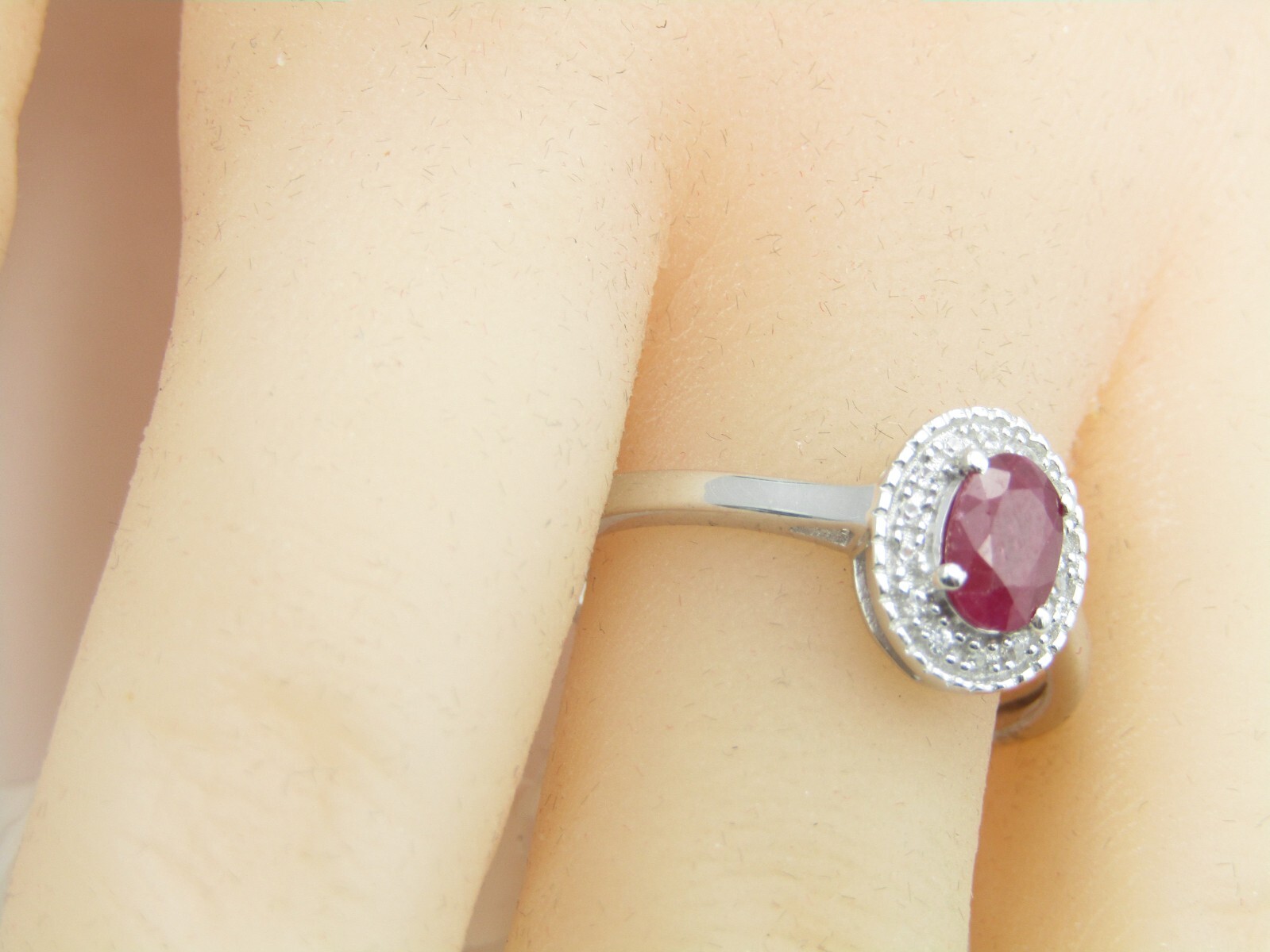 GORGEOUS 5X7mm RUBY AND DIAMOND HALO RING Sterling Silver 925 NWT Size 9 RG12