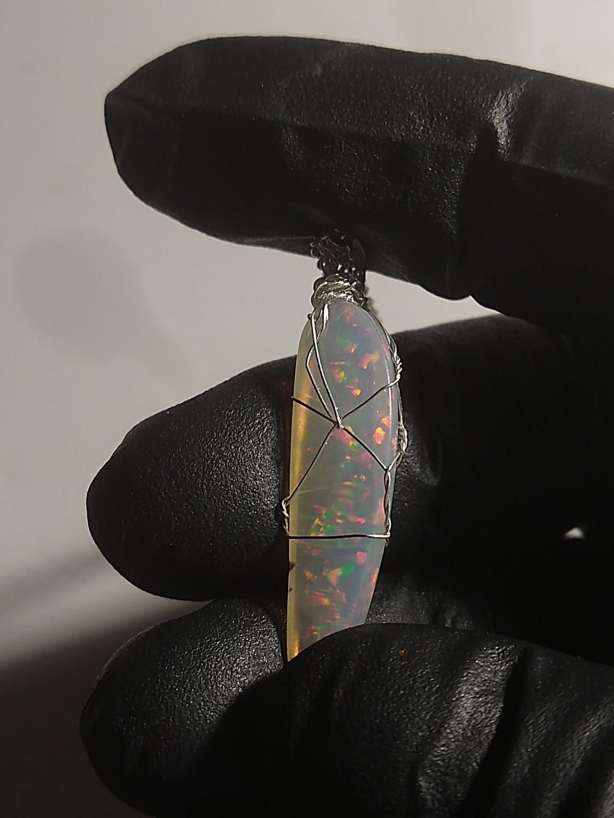 Huge Opal Cabochon Sterling Silver Gemstone Wire Wrap Pendant (Pendant only