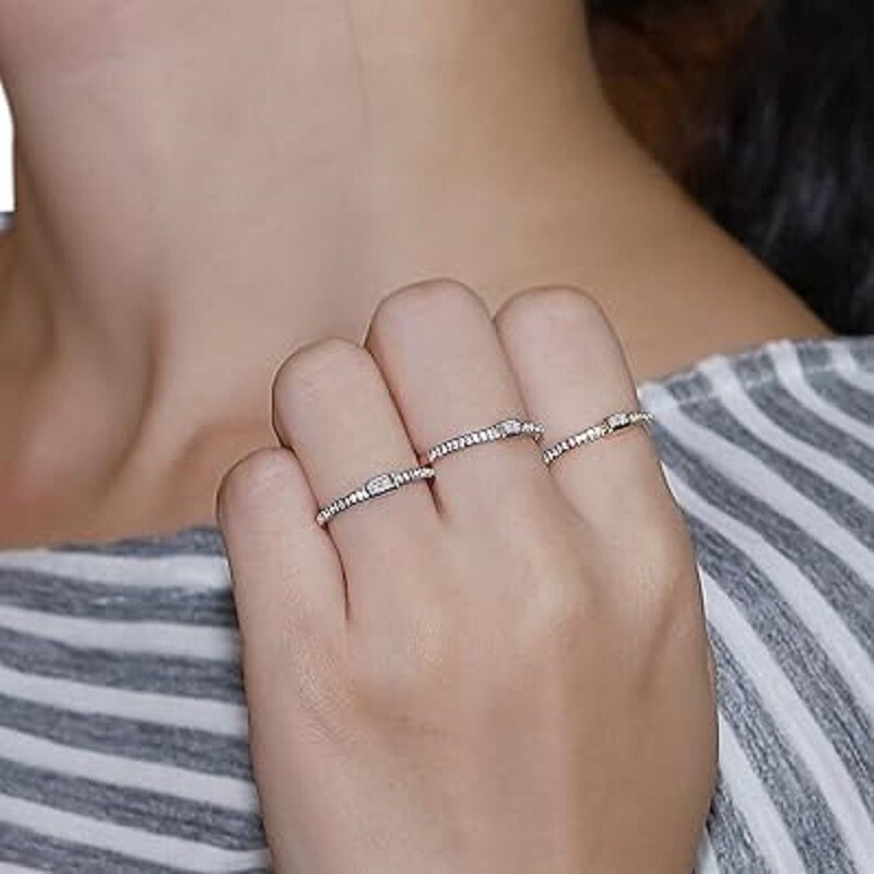 1/10ct Taper & Round Cut Diamond Stackable Band Ring 14k Gold plated Sterling