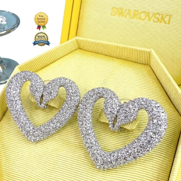 Swarovski Sublima Clip On Earrings Large Heart White Crystal Rhodium Silver Swan