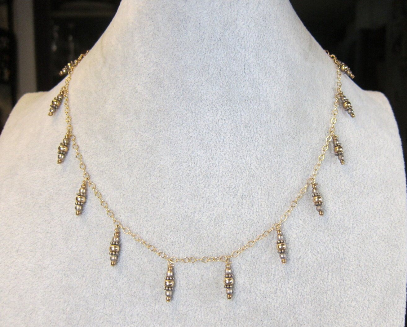 Beautiful mixed metals chain bead necklace gold filled plus 14K & sterling 925!