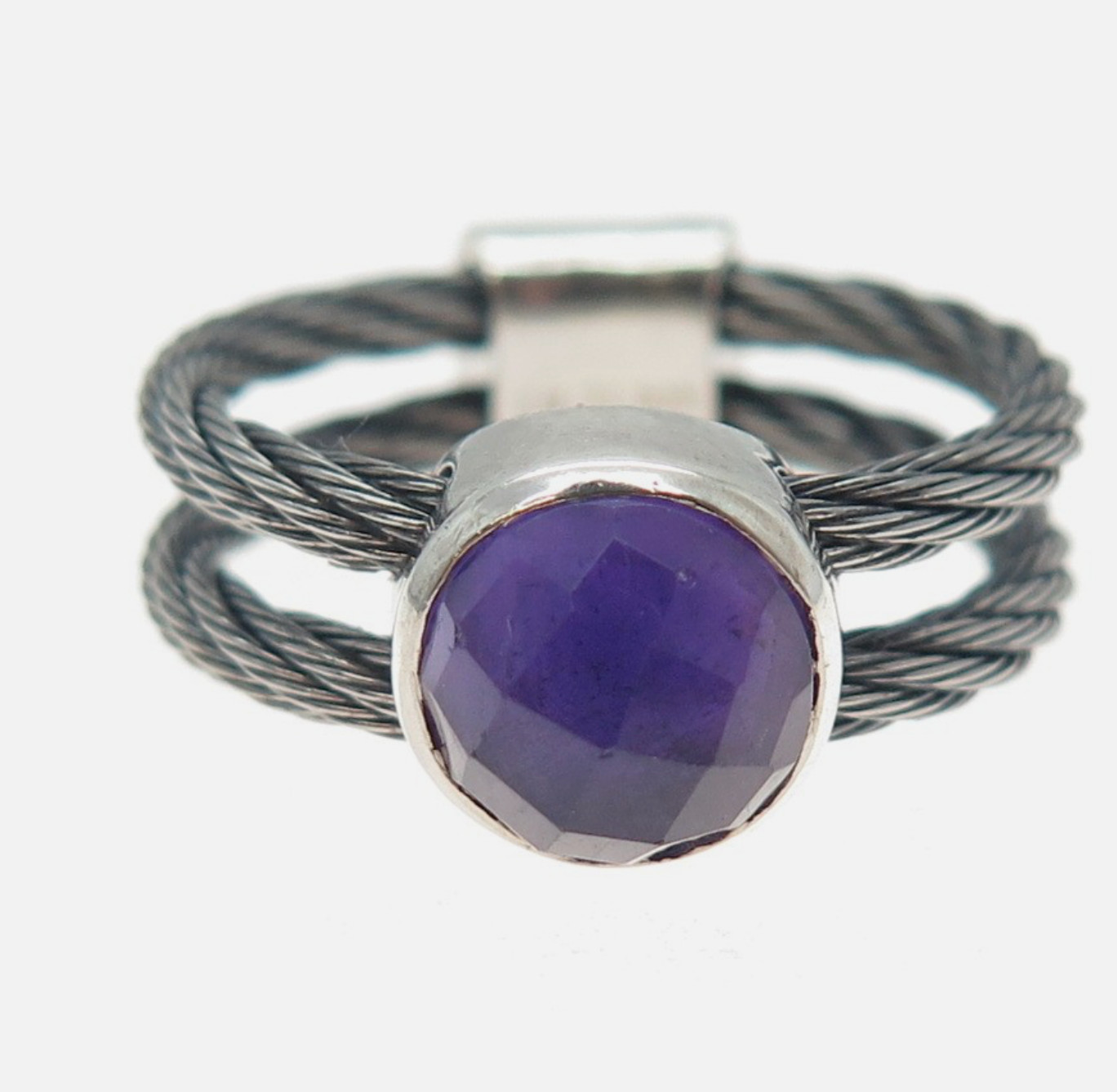 Edward Mirell Titanium 2-row Cable ring – purple amythyst – US size 6.75