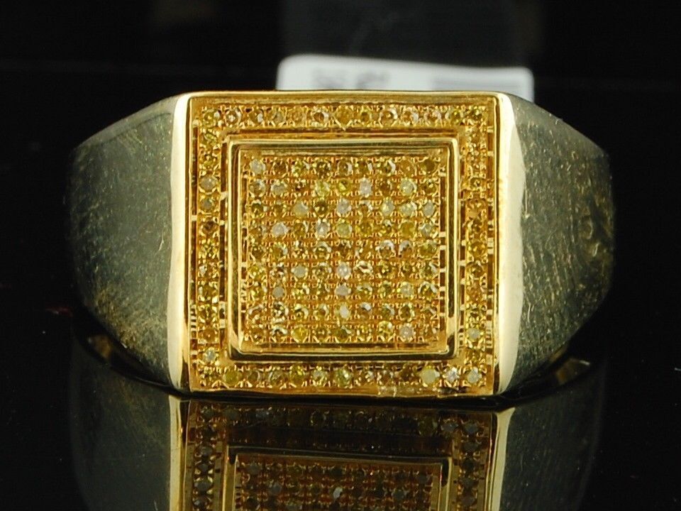 Yellow Diamond Pinky Ring 10K Yellow Gold 0.26 CT Statement Pave Band