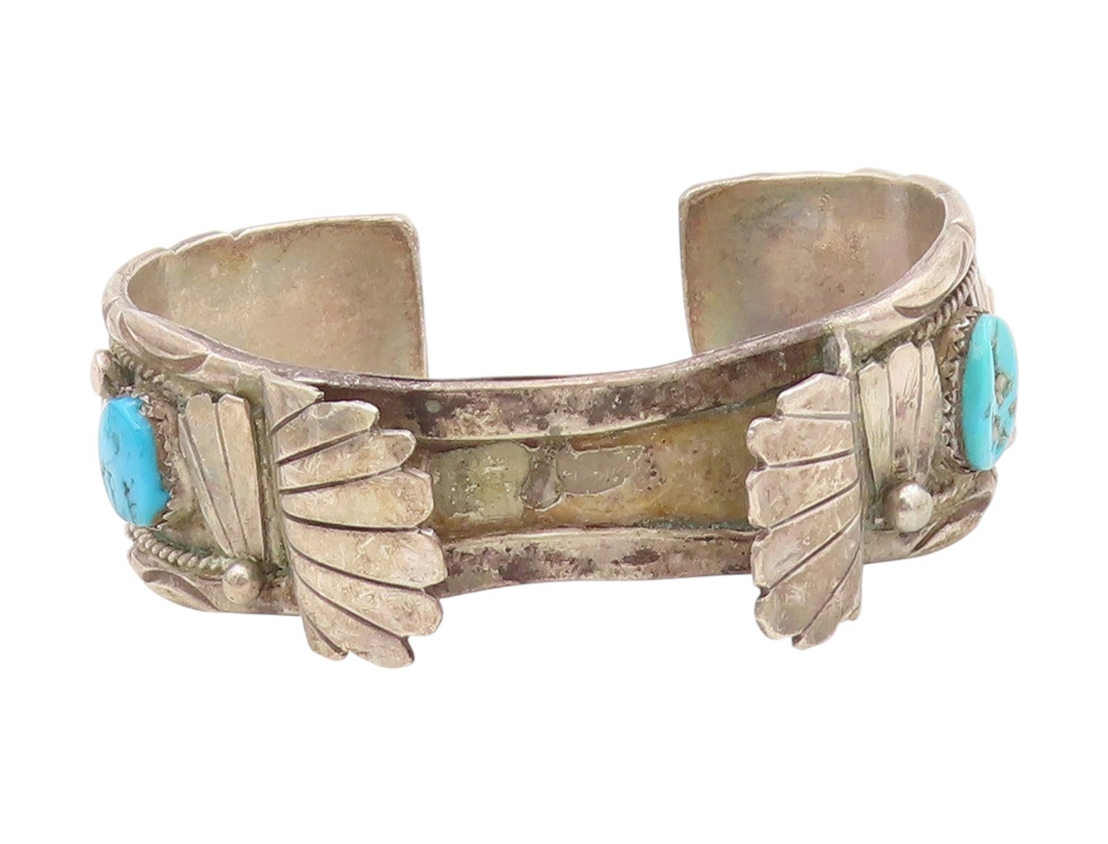 925 Sterling Silver Vintage Bracelet NAVAJO ZUNI Turquoise Watch Cuff BT11592