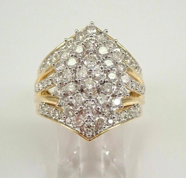 Cluster Engagement Ring 14K Yellow Gold Plated 3Ct Round Cut Real Moissanite
