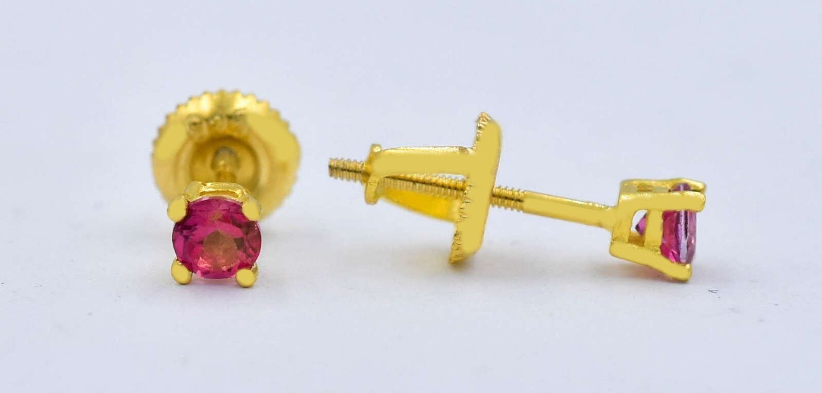 GENUINE PINK SAPPHIRE STUD EARRINGS 14K YELLOW GOLD PLATED (.925) – Screw Backs