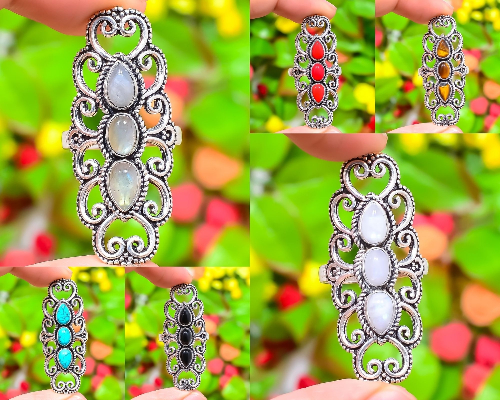 Labradorite,Rainbow Moonstone Handmade 925 Sterling Silver Ring Variation