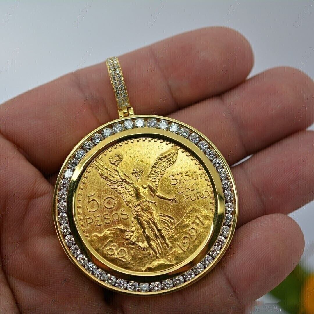 3.80Ct Round Cut LabCreated Lady Liberty COIN Pendant In 14K Yellow Gold Plated.