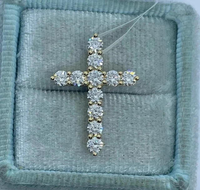 1.50Ct Round Lab Created Diamond Cross Pendant 14K Yellow Gold Plated 18″ Chain