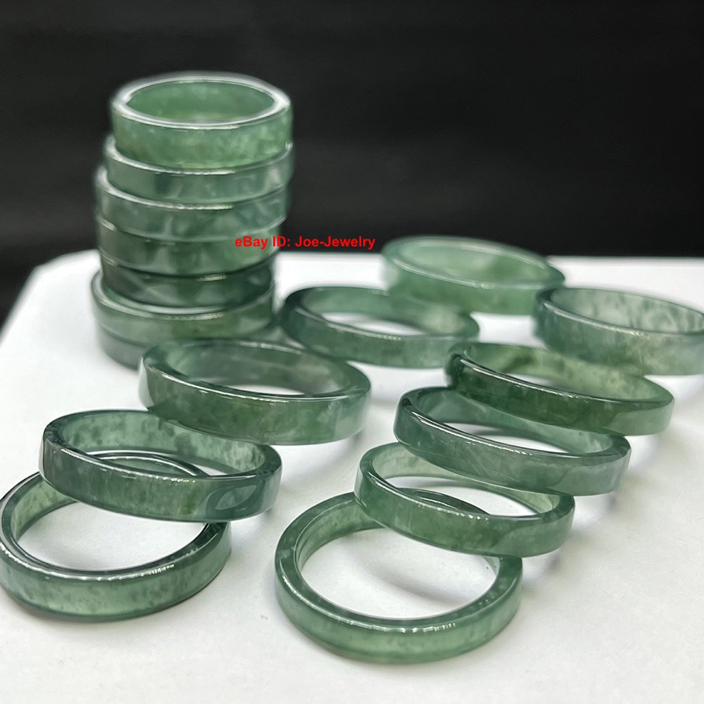 Natural Blue Water Green Jade Jadeite Ring Women’s Band 3-5mm Width Size 5-9