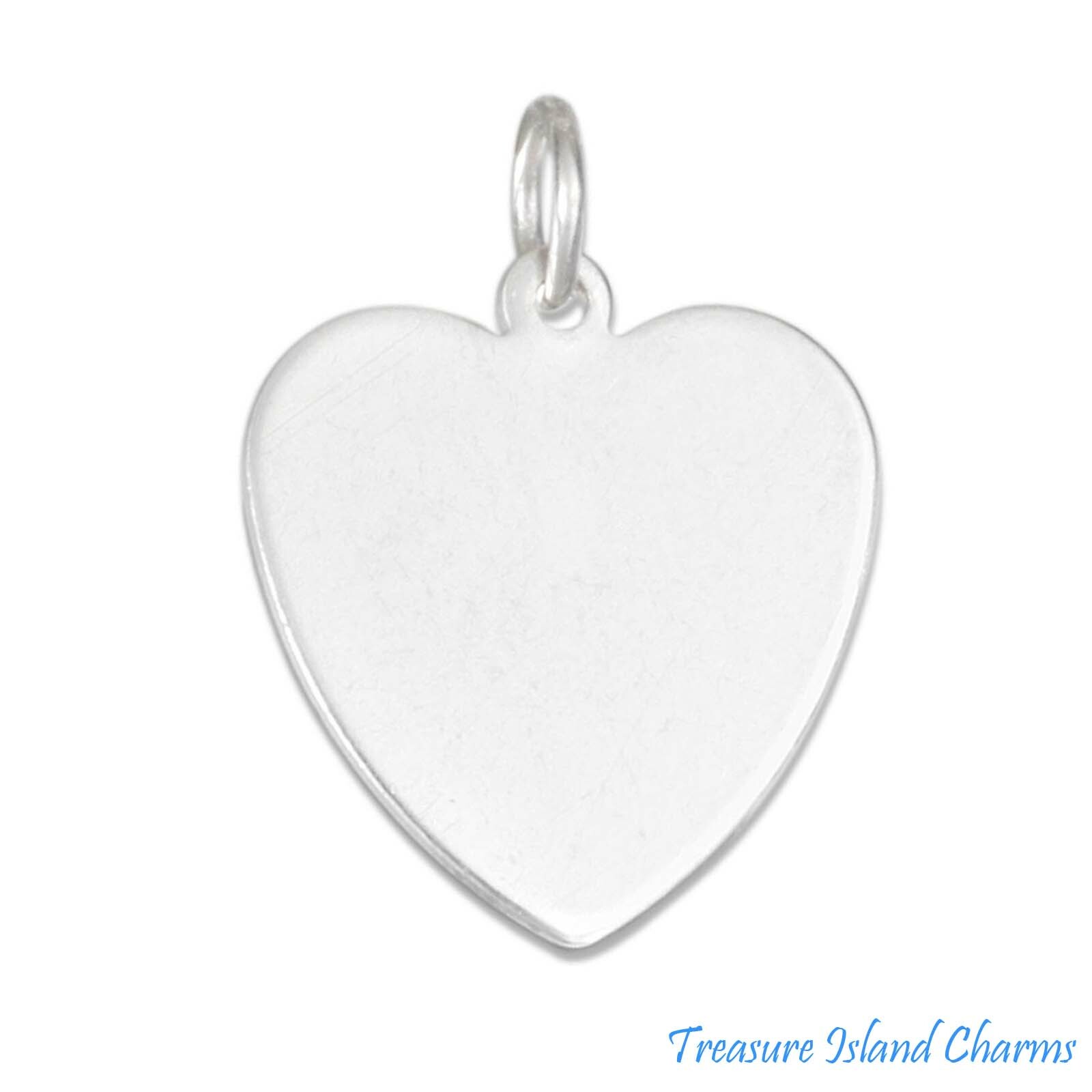 Engravable Flat Heart .925 Solid Sterling Silver Charm Pendant 18mm 3/4″