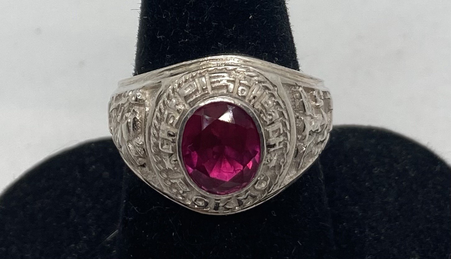 STERLING SILVER SCHOOL RING Red Center Size 6-1/4 ROKMO – 5.5 Grams