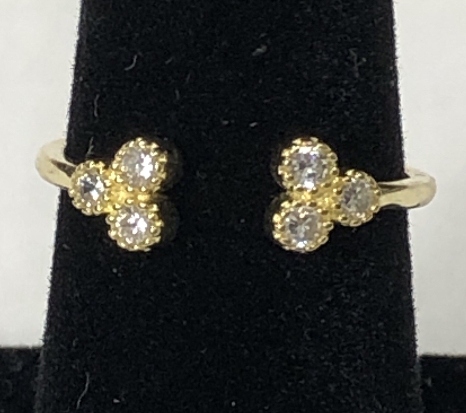 Sterling Silver Ring Open Cuff Gold Plated Crystal – Size 7