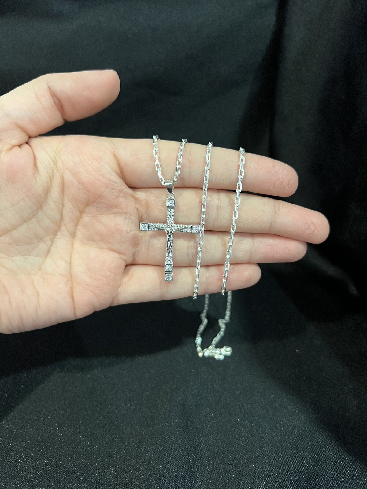 925 Sterling Silver Men Women Cross Crucifix CZ Pendant & Forz Chain 18 20 22 24